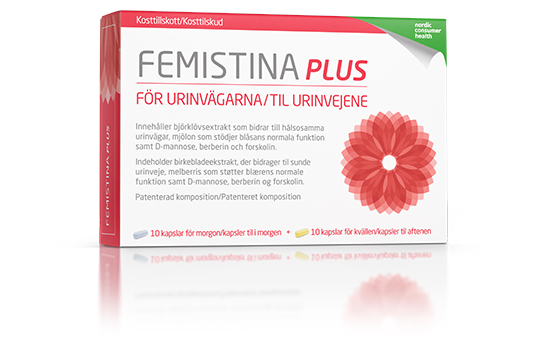 Femistina Plus för urinvägarna. Förpackning.